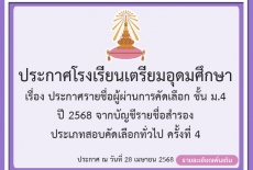 ประกาศรายชื่อผู้ผ่านการคัดเลือก ชั้นมัธยมศึกษาปีที่ 4 ปี 2568 จากบัญชีรายชื่อสำรอง ครั้งที่ 4  