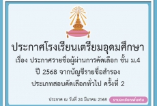 ประกาศรายชื่อผู้ผ่านการคัดเลือก ชั้น ม.4 ปี 68 จากบัญชีรายชื่อสำรอง  ครั้งที่ 2