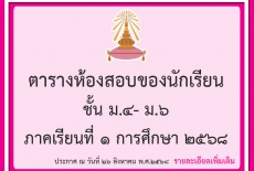 ตารางห้องสอบชั้น ม.4-6 การสอบวัดผลปลายภาค ภาคเรียนที่ 2 ปีการศึกษา 2568